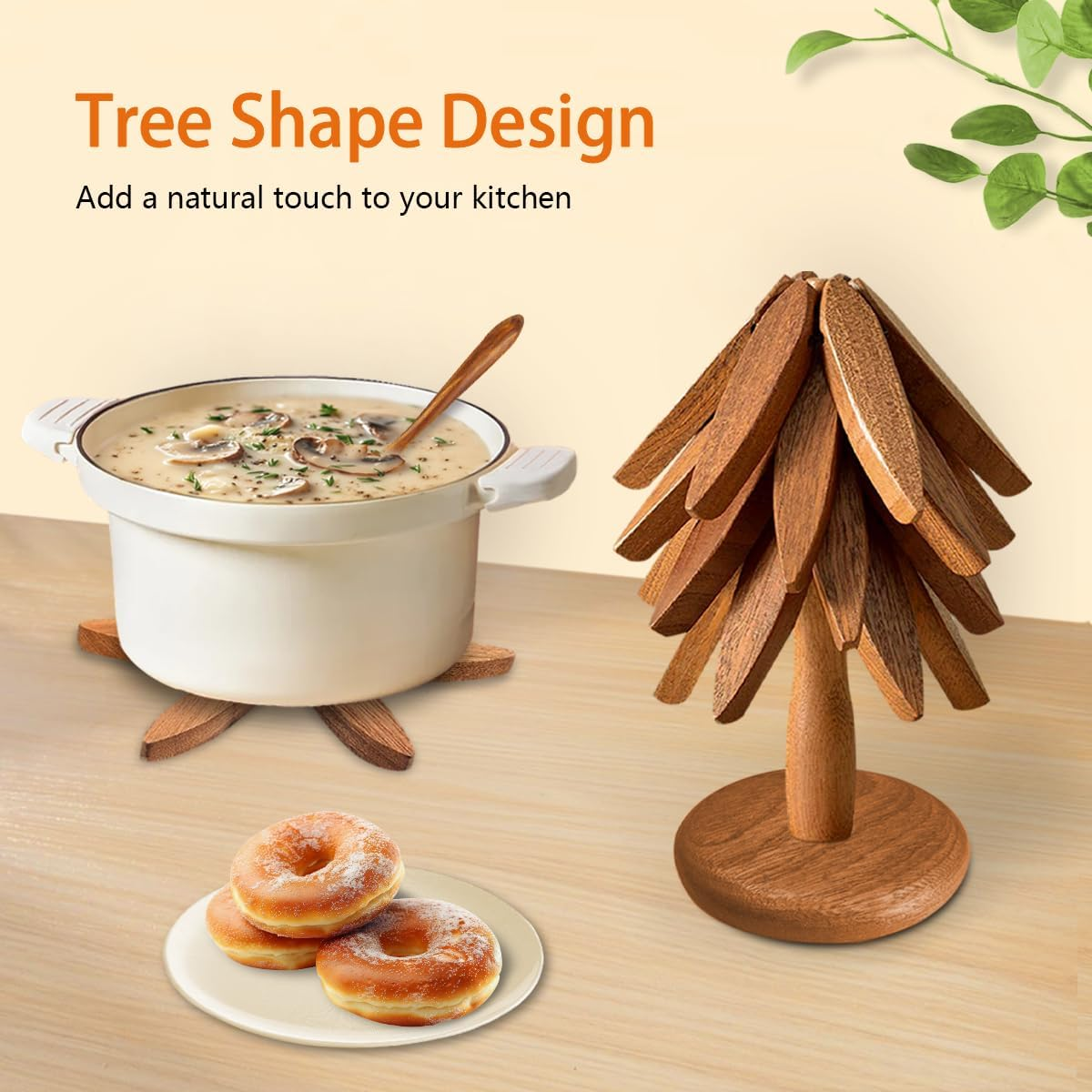 Miss Rui Wooden Trivets for Hot Dishes Set of 4 Tree Shaped Coasters for Table and Kitchen Counter, Walnut Tree Mats for Pot Bowl Pan Coffee image number 5