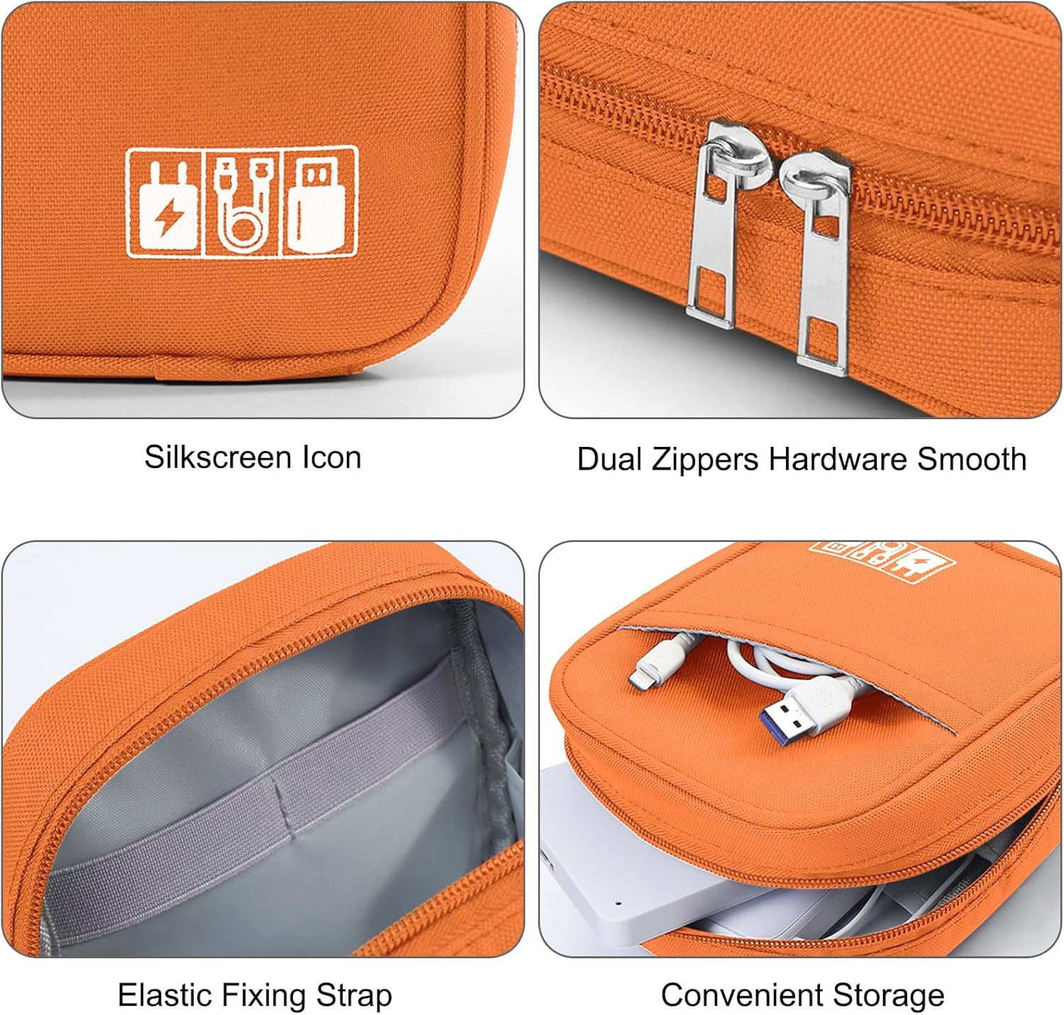 JINSI Electronics Accessories Organiser Bag,Travel Gadget Bag,Holiday Essentials,Small Cable Organiser Bag Pouch,Tech Pouch,Carry Storage Case Bag for Portable Charger,Cables,Power Bank, Orange, Bag - Purple image number 5