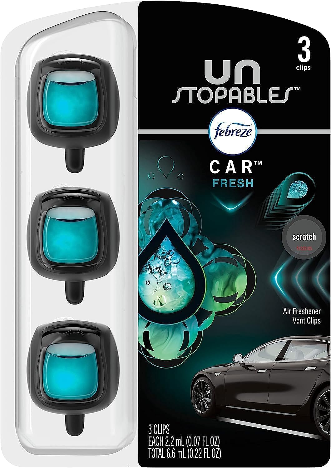 Febreze Unstopables Car Odor-Fighting Car Freshener Vent Clip Fresh, .07 Fl Oz. Car Vent Clip, Pack of 3 image number 2