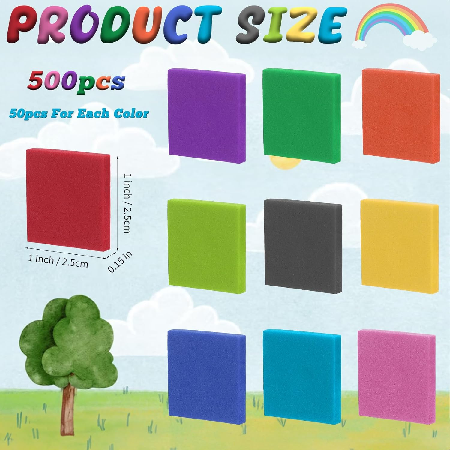 Coopay 500 Pcs Foam Square Color Tiles, Math Counters, Sorting Colored Foam Squares Math Counting Manipulatives, Game Tokens, Bingo Chips, Classroom Crafts for Kids Learning Development Toys image number 5
