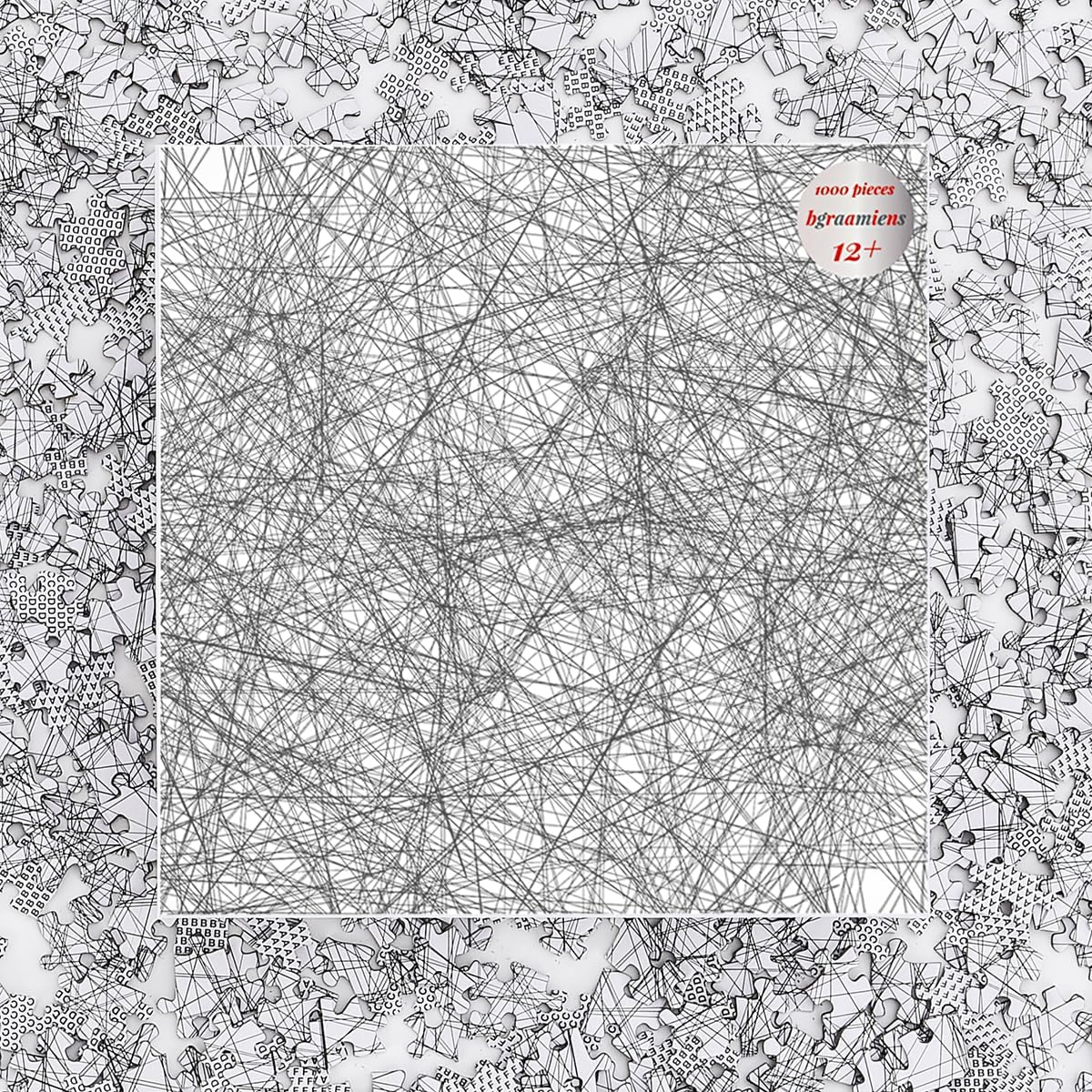 Bgraamiens Puzzle-The Lines -1000 Pieces Black and White Simple Fashion Challenge Blue Board Jigsaw Puzzles