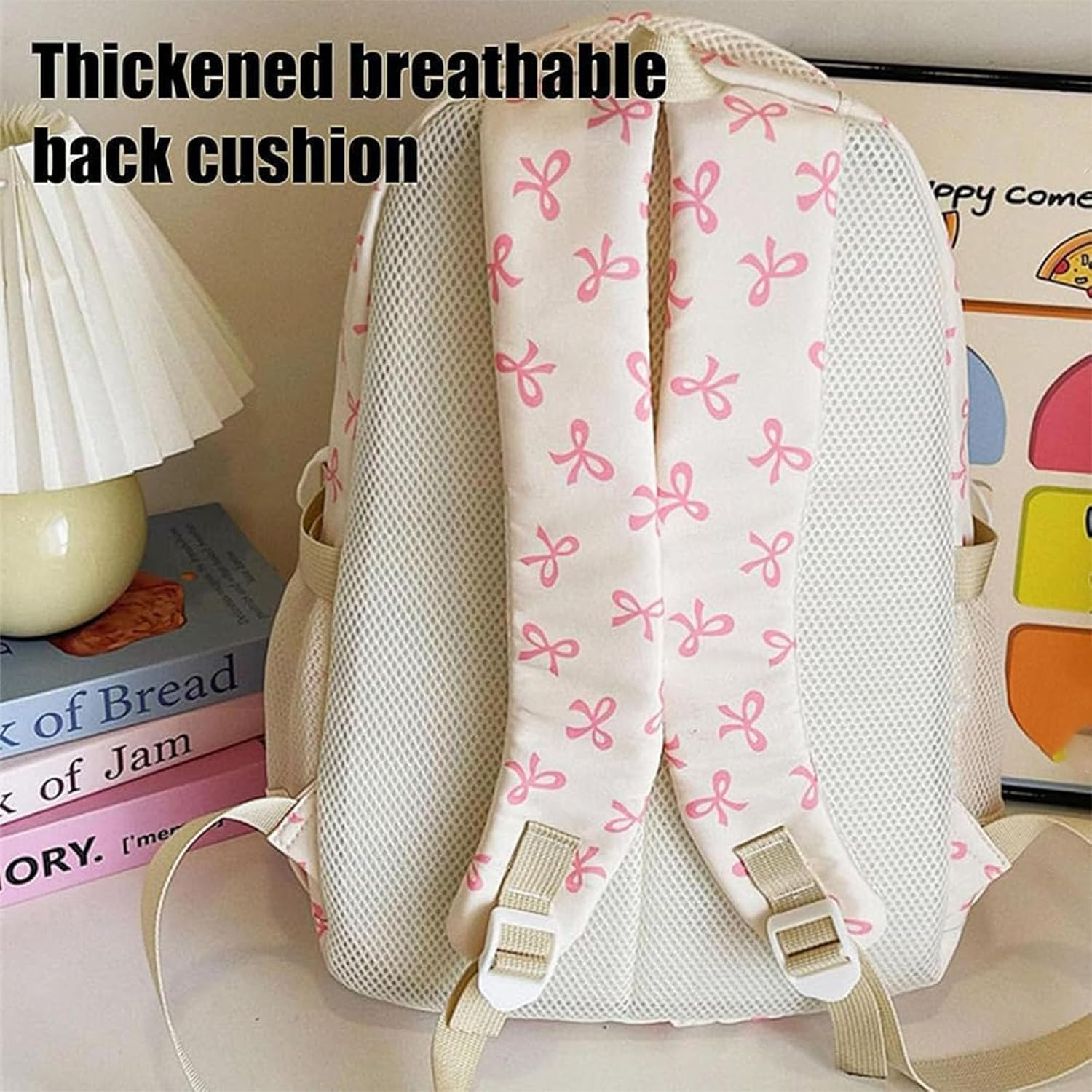 3Pcs Set Bow Backpack for Girls, Nylon Coquette Backpack with Bow Pattern, Cute Comfy, for Everyday Travel, College image number 5
