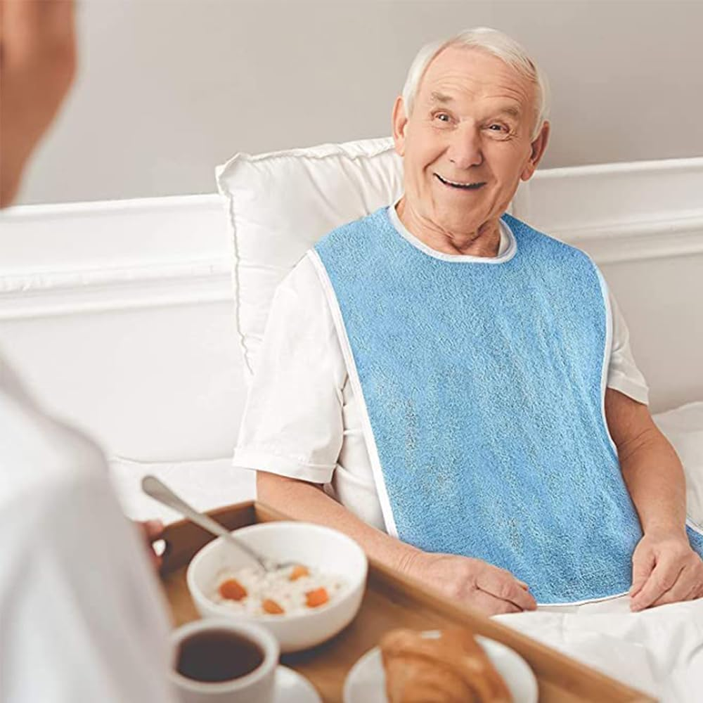 3 Pack Unisex Adult Bibs, Terry Bib Clothing Protectors, Washable Reusable Large Terry Cloth, Waterproof Bib for Eating Women/Men/Elderly image number 6