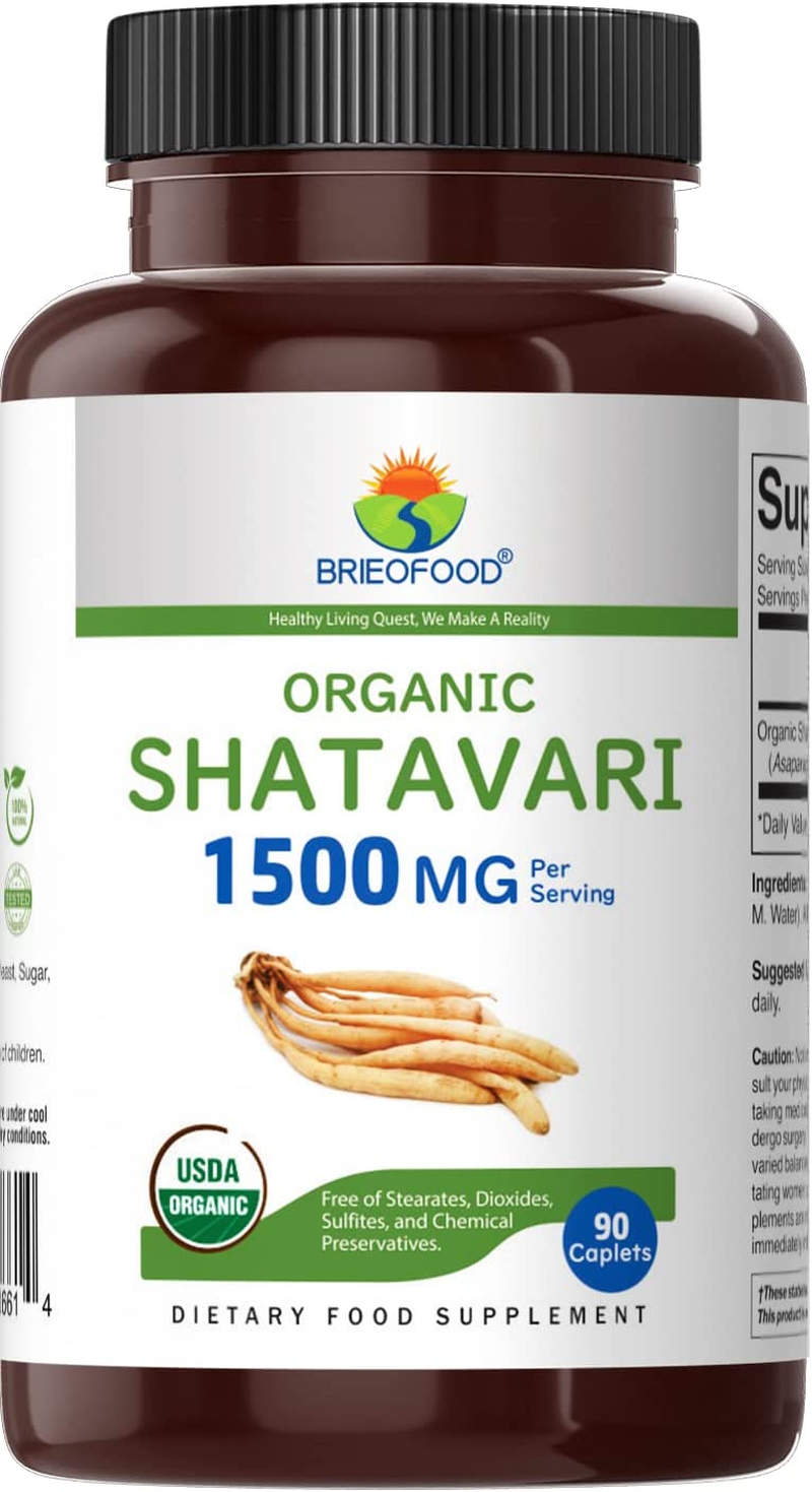 Brieofood Organic Shatavari 1500Mg, 45 Servings, Vegetarian, Gluten Free, 90 Vegetarian Tablets image number 4