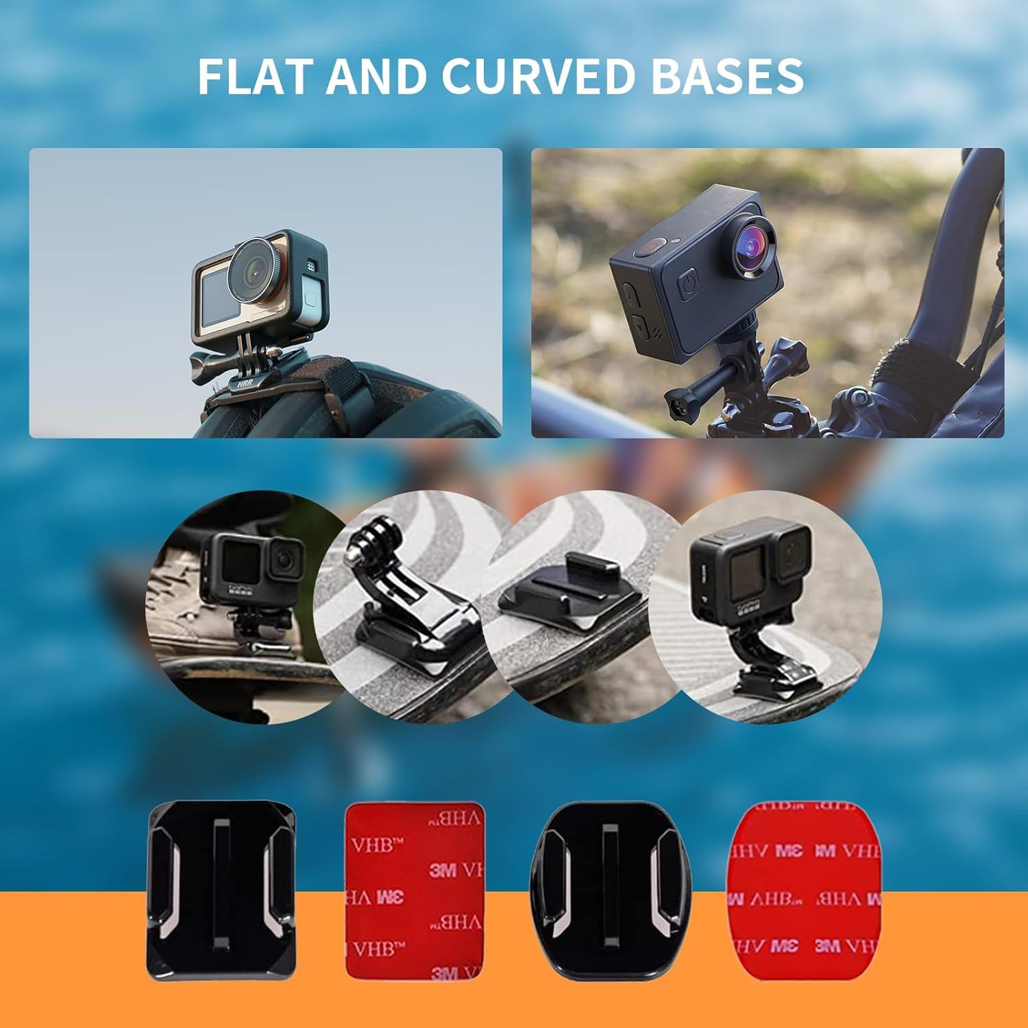 Compatible with Gopro Helmet Mount Adhesive Sticky Mounts Flat Curved 3M Mount 6X Curved & 6X Flat Mounts Bundle W/ 3M Sticky Pads Flat Curved Black Silver Session Cameras image number 1