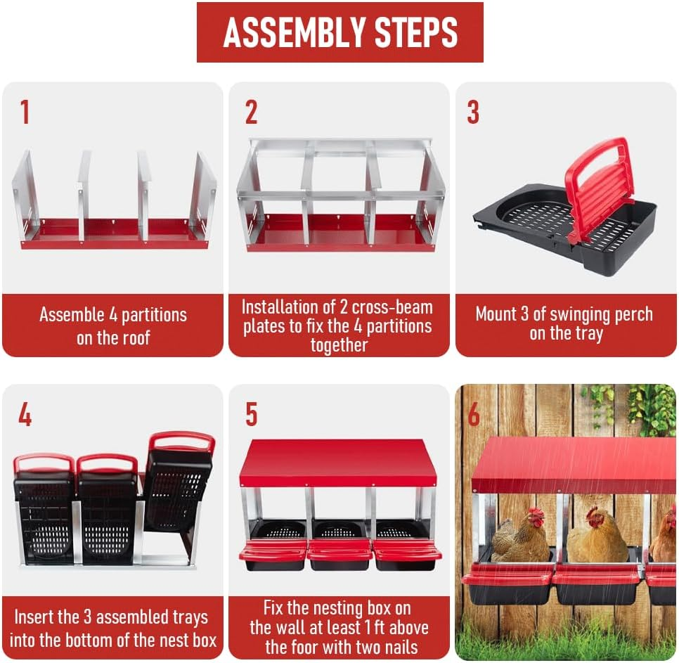3 Hole Chicken Nesting Box Chicken Hen Laying Nest Box Nesting Box, Chicken Hen Coop Hutch Laying Nesting Box 3 Compartment inside outside Roll Away Lay Egg Nesting Box image number 3