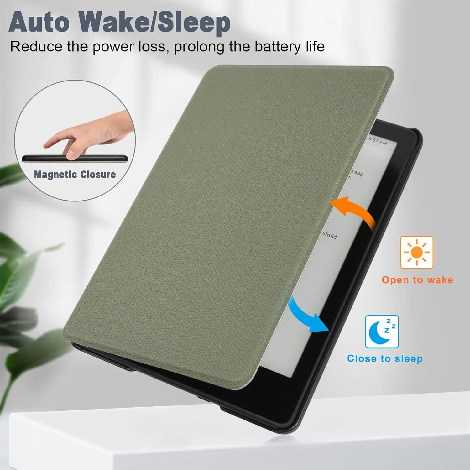 Caweet Kindle Paperwhite Case for 11Th Generation 6.8 Inch and Signature Edition 2021 Release, Premium PU Leather Sleeve Cover with Auto Sleep/Wake, Green - Green image number 3