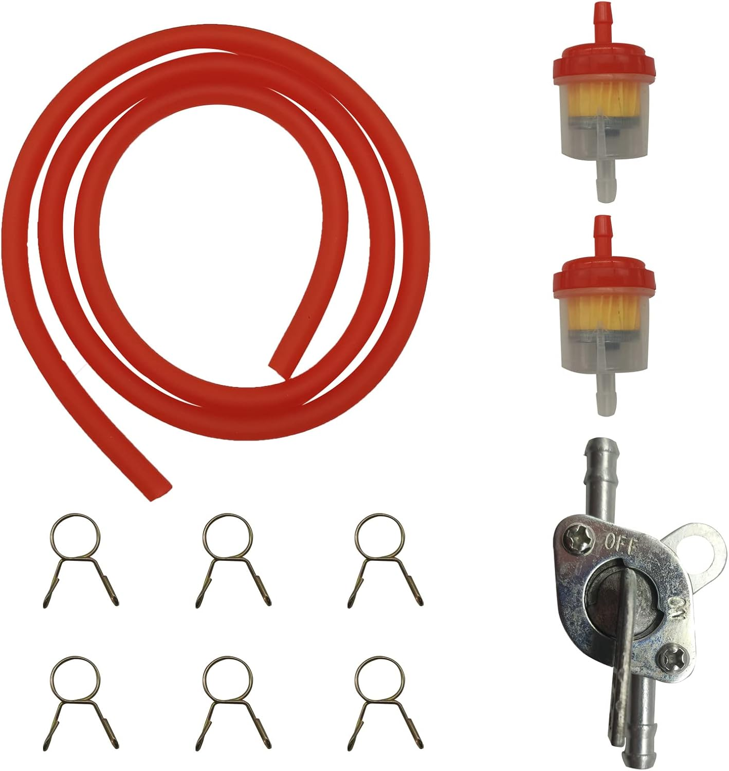 Gas Fuel Hose Oil Filter Clamps Inline Fuel Shut off Valve Petcock Petrol Switch for 50Cc 70Cc 110Cc 125Cc 150Cc 250Cc Mini Bike Dirt Bike Pit Bike Tao Tao Motorcycle Scooter Quad ATV and Go Karts