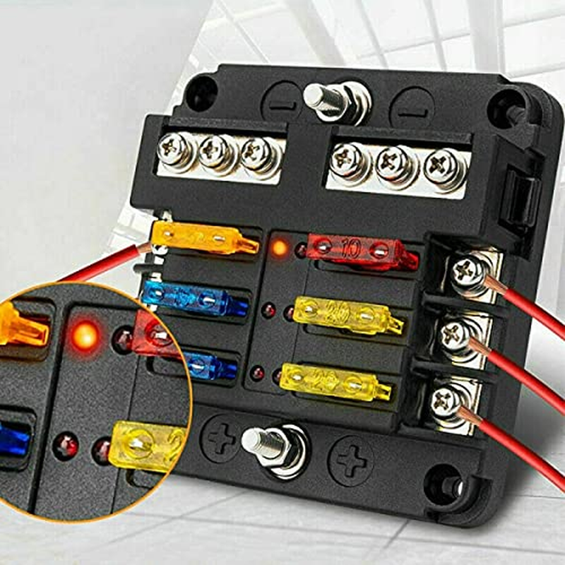 6-Way Waterproof Fuse Block,With LED Indicator 12 Circuits with Negative Marine Fuse Box for Dc 12/24V Car Boat RV Truck image number 4