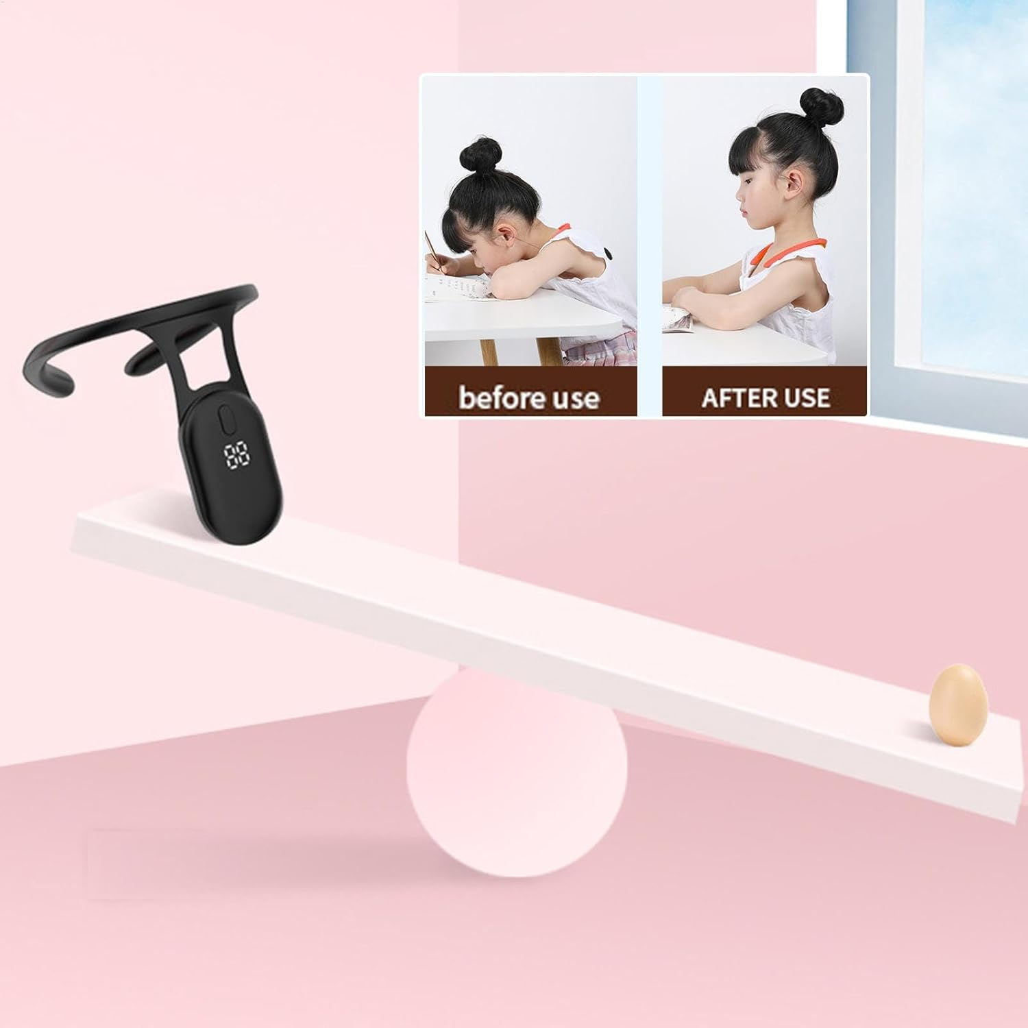 Posture Corrector Monitor | USB Charging Back Posture Corrector with Alarm - Home School Business Skin-Friendly Appliance Built-In Sensor for Studying, Working - Black image number 3