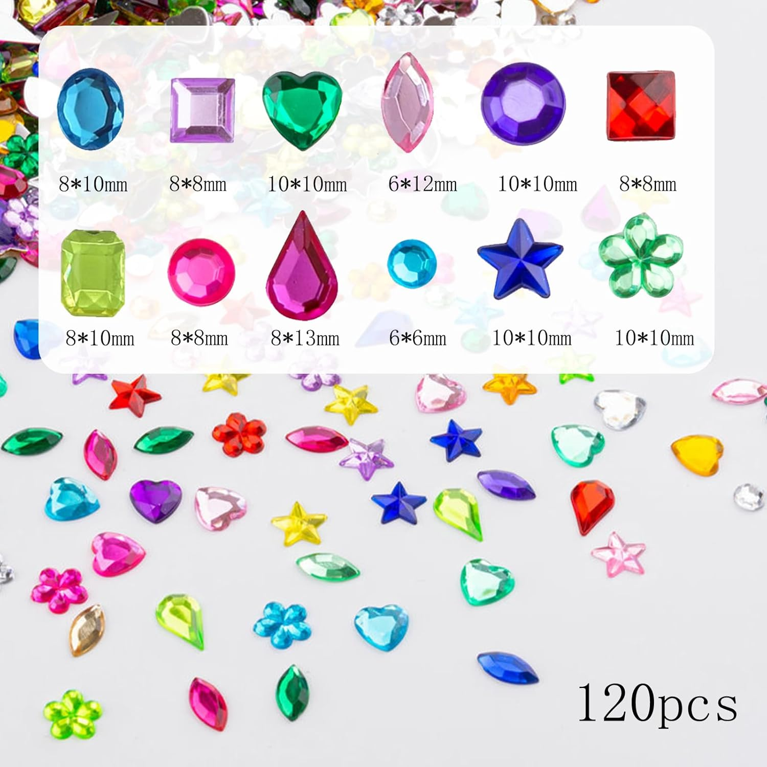 1200 Pieces Acrylic Rhinestones Colourful Gemstones Set Glitter Artificial Gemstones Multicoloured Mix Shape for Crafts, DIY, Party Events, Pirate Treasure image number 5