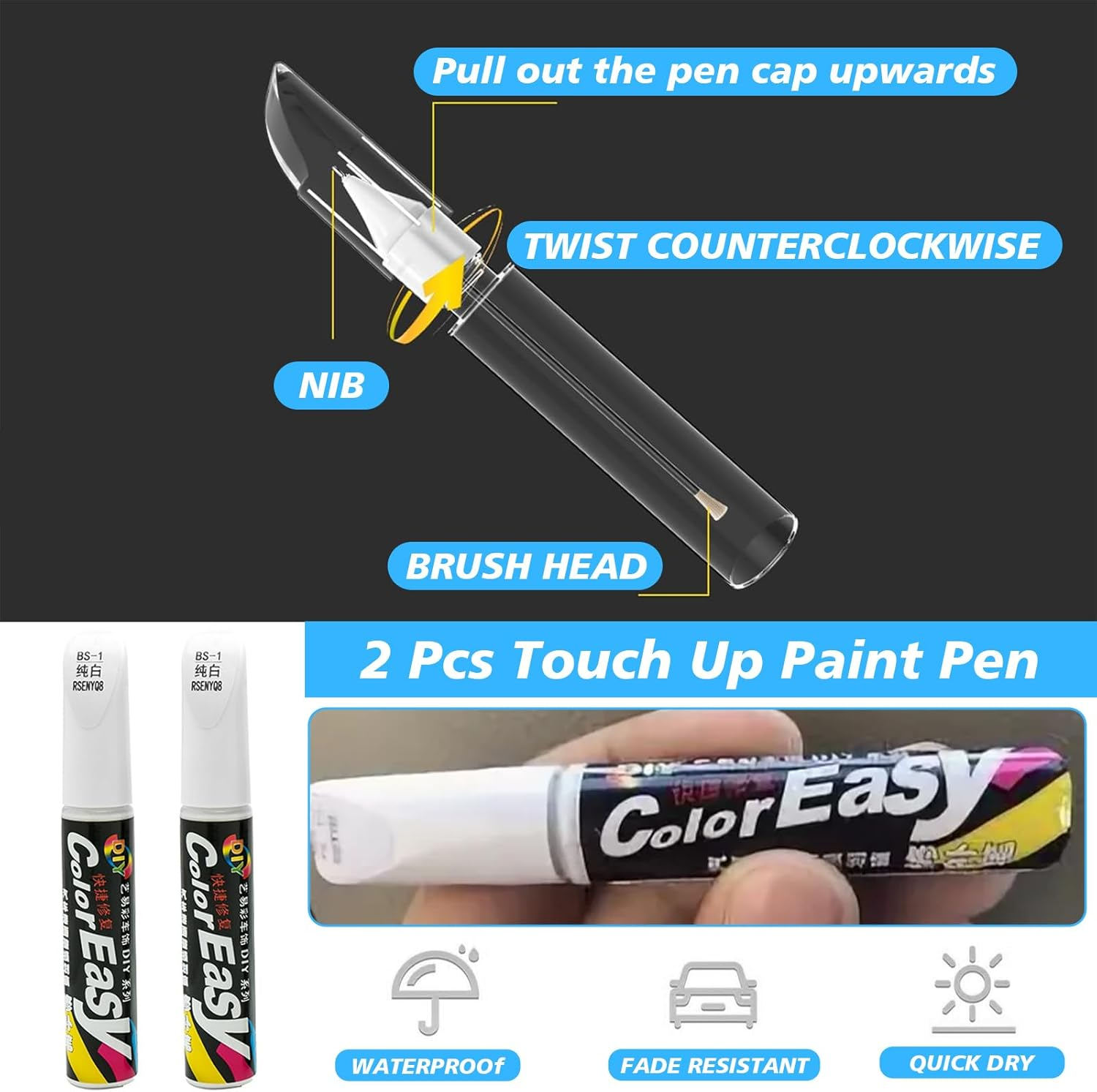 2 Pcs Touch up Paint Pen for Cars, Quick & Easy Vehicle Scratch Repair Paint Kit, Automotive Scratch Remover Pen for Cars, Trucks, Suvs - Effective Glossy Paint Fill Pen for Minor Scratches (White) image number 2