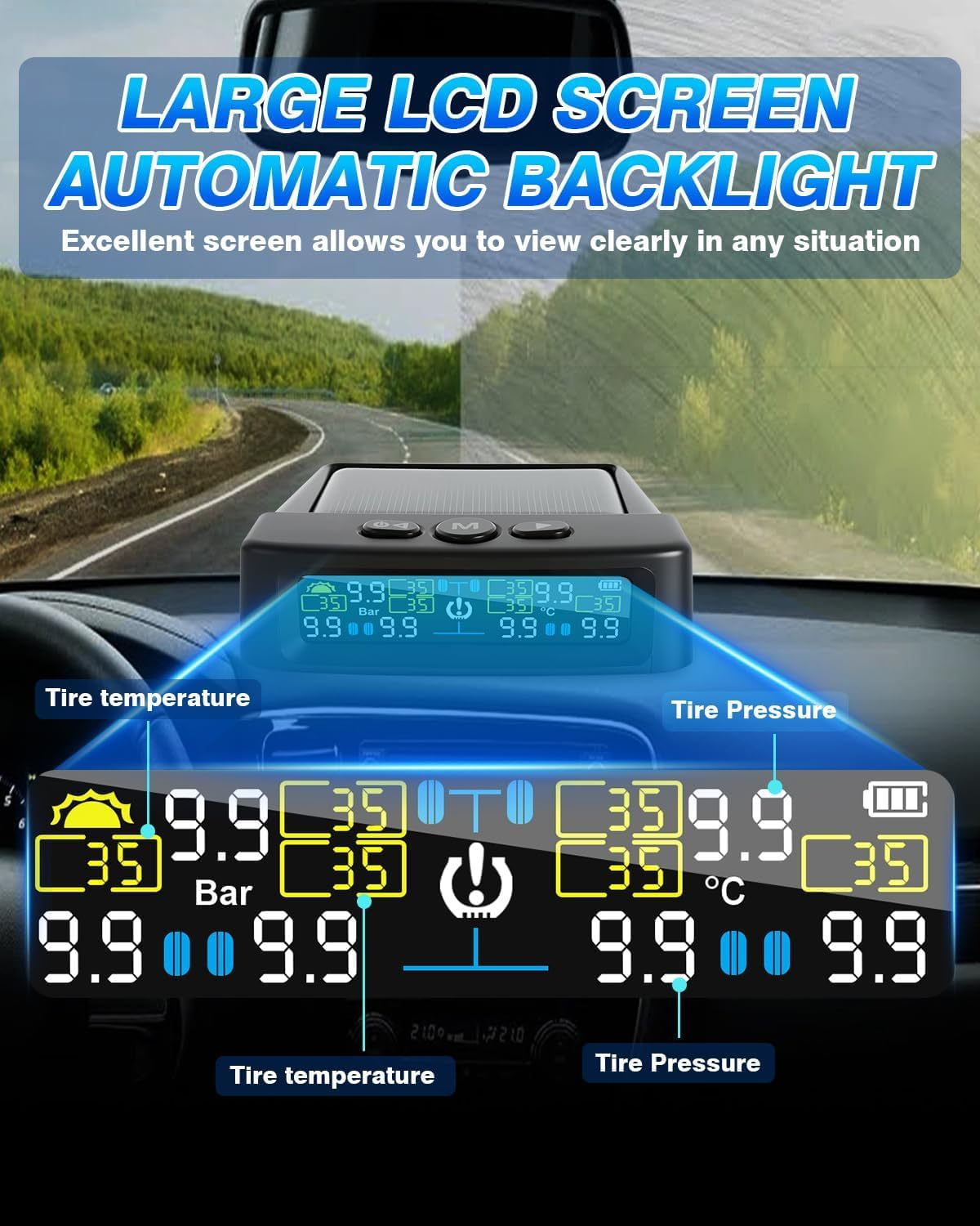6 Sensors RV Tire Pressure Monitoring System, TPMS Tire Pressure Monitor System with Solar Charge or USB, TPMS with 6 Sensors Trailer Tire Pressure Monitoring System Tire Pressure Monitor image number 5