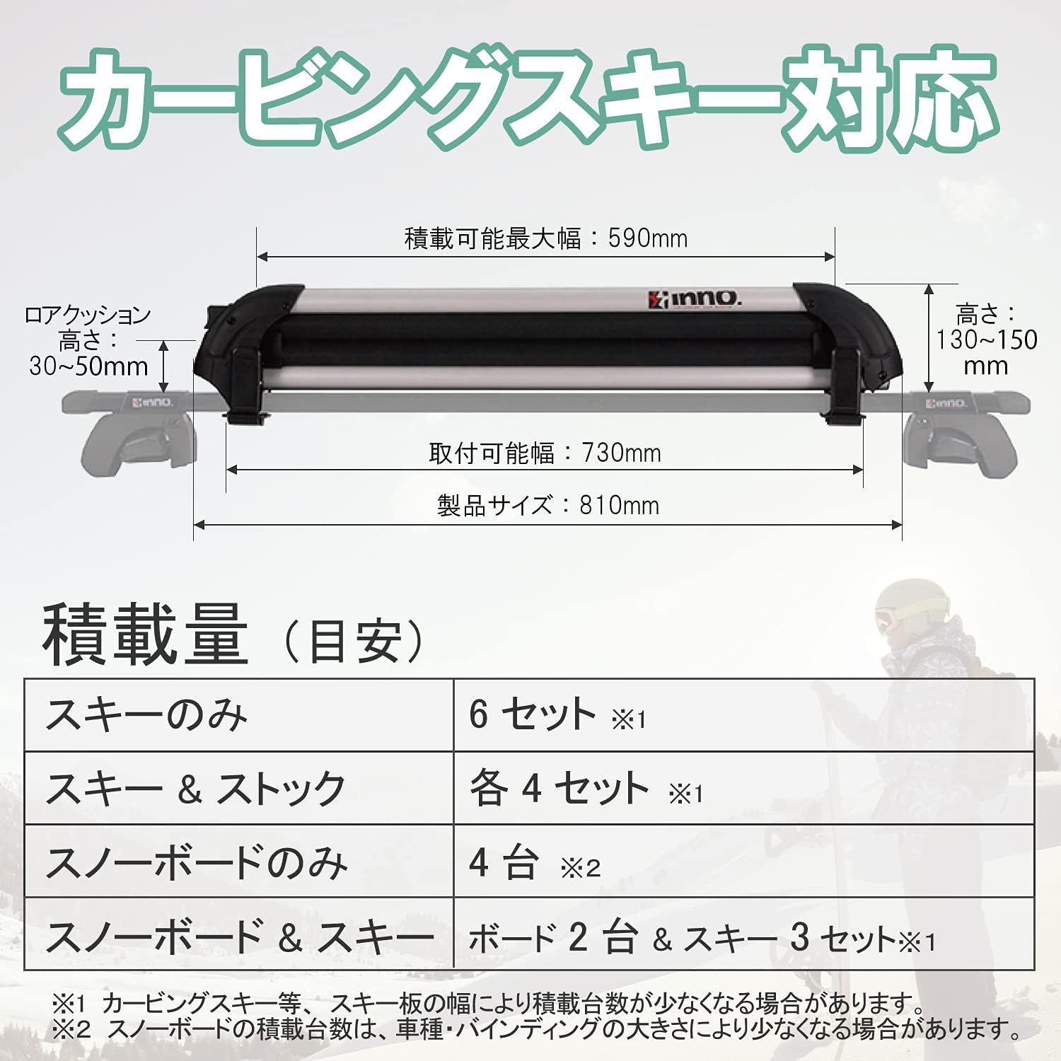 CARMATE IN926 Roof Carrier Inno Ski Snowboard Attachment, Gravity/Silver image number 3
