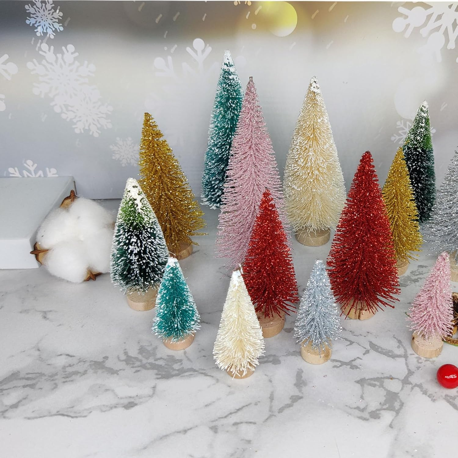 8 Pcs Artificial Mini Christmas Trees, Miniature Pine Trees Sisal Trees with Wood Base Tabletop Christmas Tree for Christmas Xmas Holiday New Year (Gold, 8 Pcs)