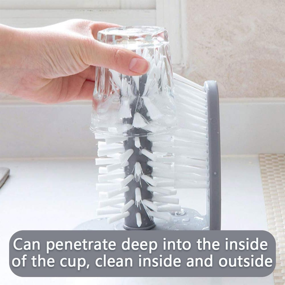 HYAVIA 2 Pack Detachable Suction Cup Glass Brush Cleaner, 360&deg; Rotating Lazy Cup Scrubber for Kitchen Sink, Tea Bar Glass Washer with Dual Bristles for Bottles, Mugs, and Glassware image number 1