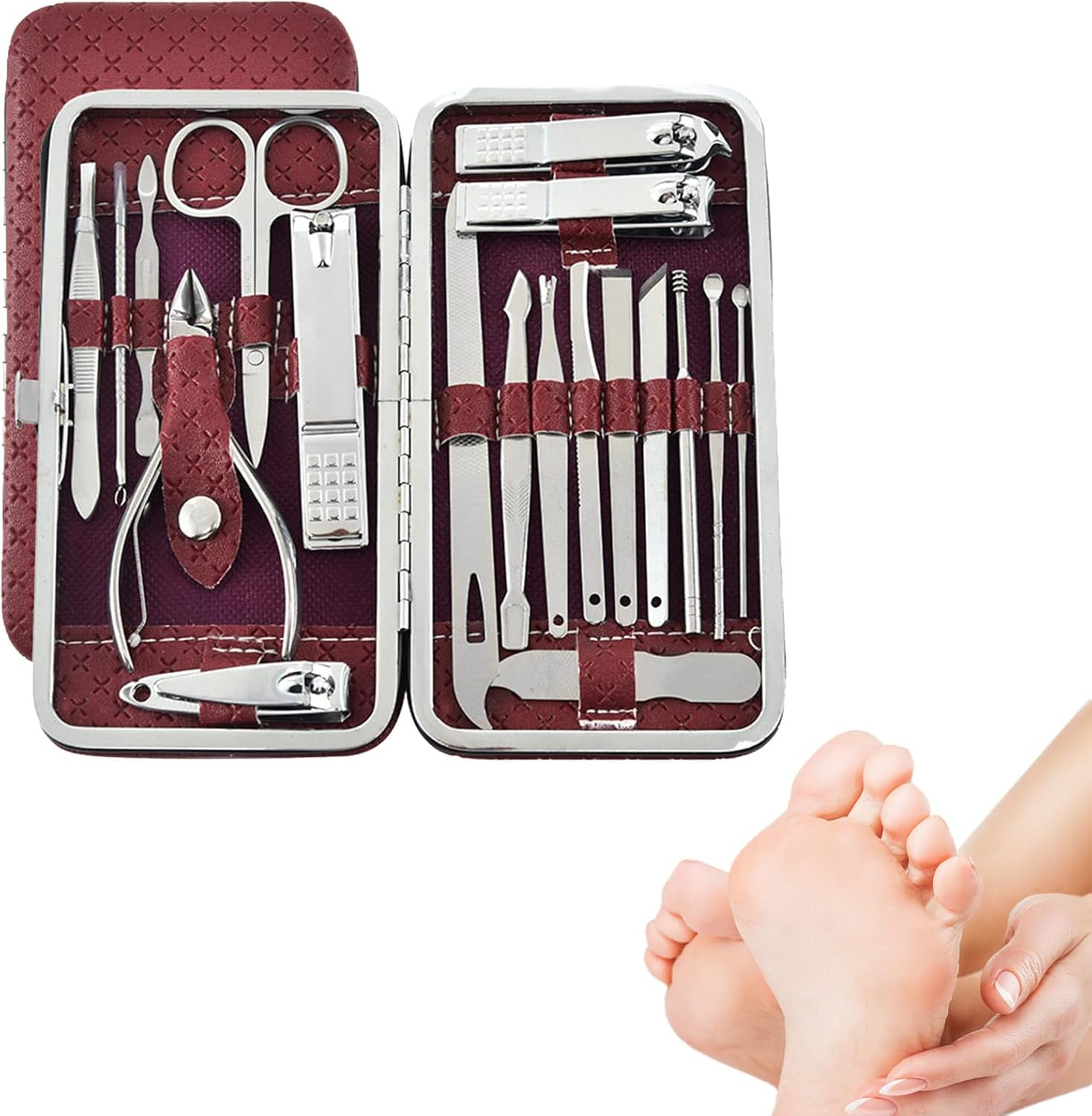Travel Manicure Set - Stainless Steel Manicure Set Of,Professional Grooming Kit, Scissor Tweezer Ear Pick Tools Grooming Kits with PU Leather