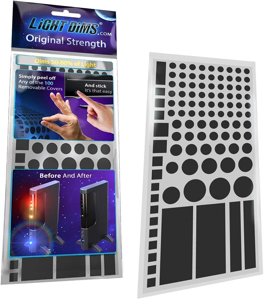 Lightdims Original Strength - Light Dimming LED Covers/Light Dimming Sheets for Routers, Electronics and Appliances. Dims 50-80% of Light. Same Product Just Different Packaging.
