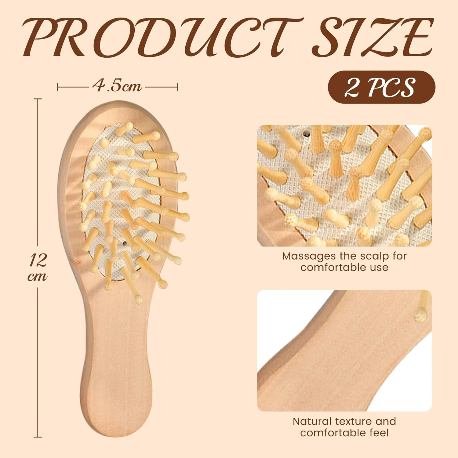 HUTRADE Pack of 2 Wooden Mini Hair Brush, Children'S Hair Brush, Small Bamboo Hair Brush for Travel, Wooden Hair Brush for Women, Men, Children, All Hair Types