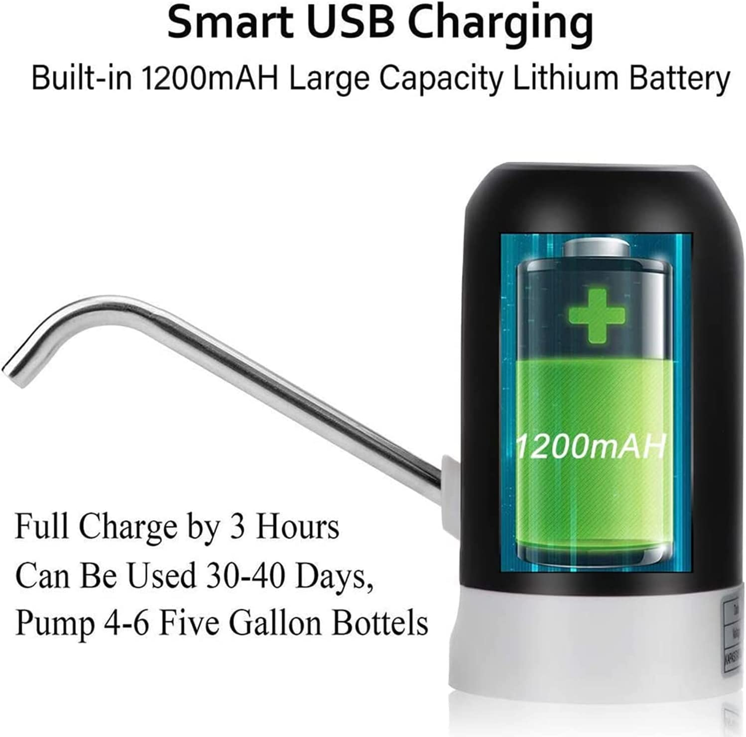 Electric Water Bottle Pump Dispenser Drinking USB Button Black Drinking USB Add More Bottle Compatibility image number 6