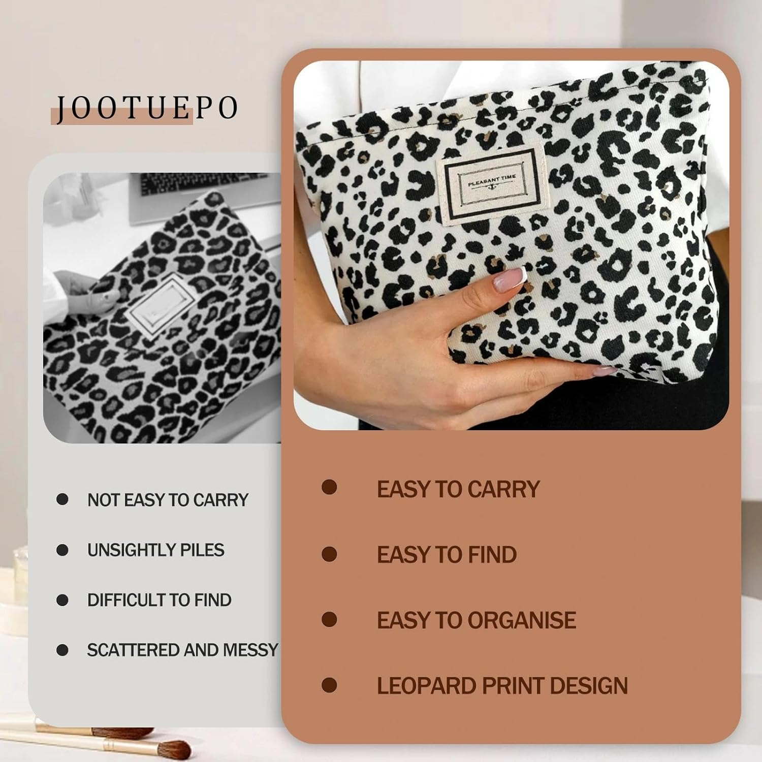 JOOTUEPO Leopard Print Make up Bag, Cosmetic Pouch for Women, Girls Travel Cosmetic and Toiletry Organizer, Sunscreen Pouch for Women Girls image number 1