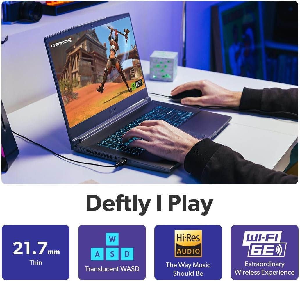 MSI Thin 15 B13UC-3067AU, 15.6" FHD 144Hz Gaming Laptop, Intel Core I5-13420H, 16GB DDR4, 512GB SSD, NVIDIA Geforce RTX 3050 4GB, Windows 11, Cosmos Gray image number 4