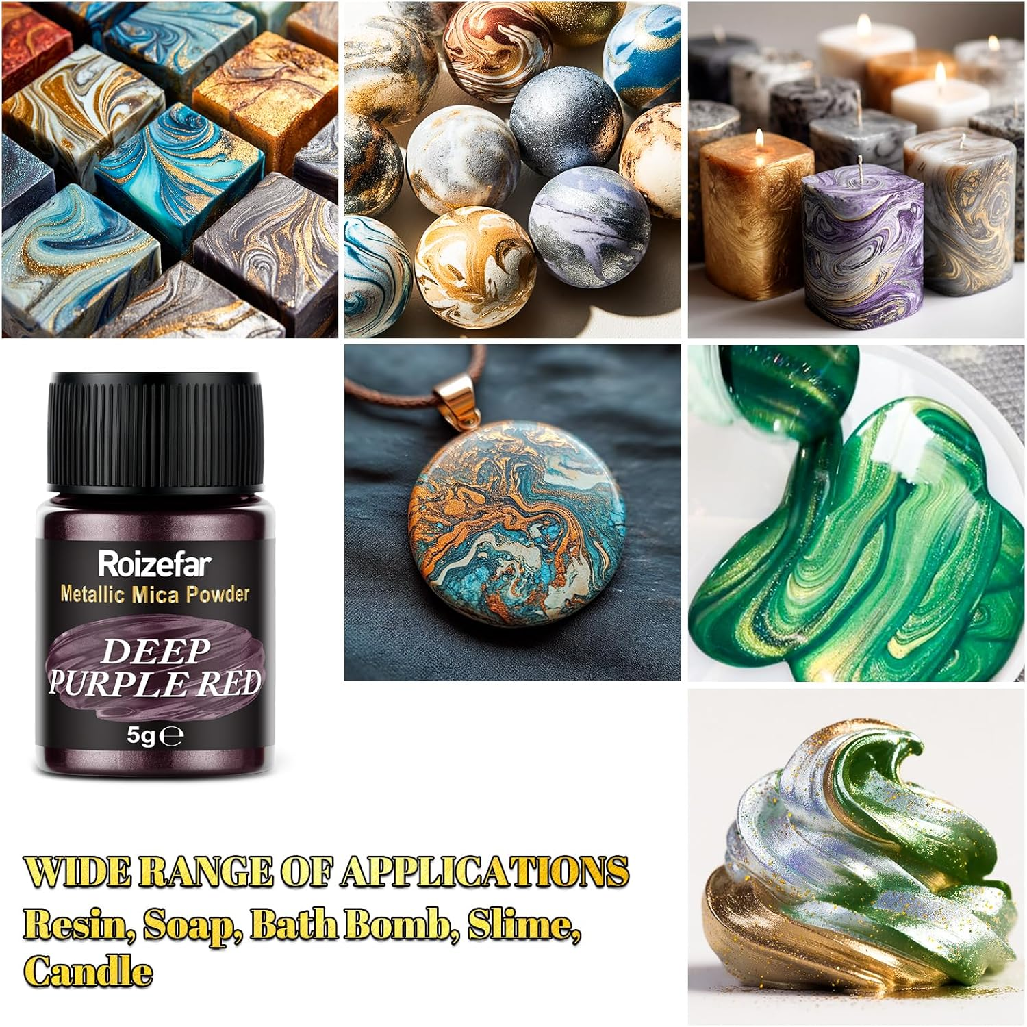 Roizefar Mica Powder - 20 Colors X 5 G Metallic Pigment Glitter Powder for Epoxy Resin, Soap Paint, Nail Polish, Resin Dye, Candle Making, Bath Bombs, Slime image number 4