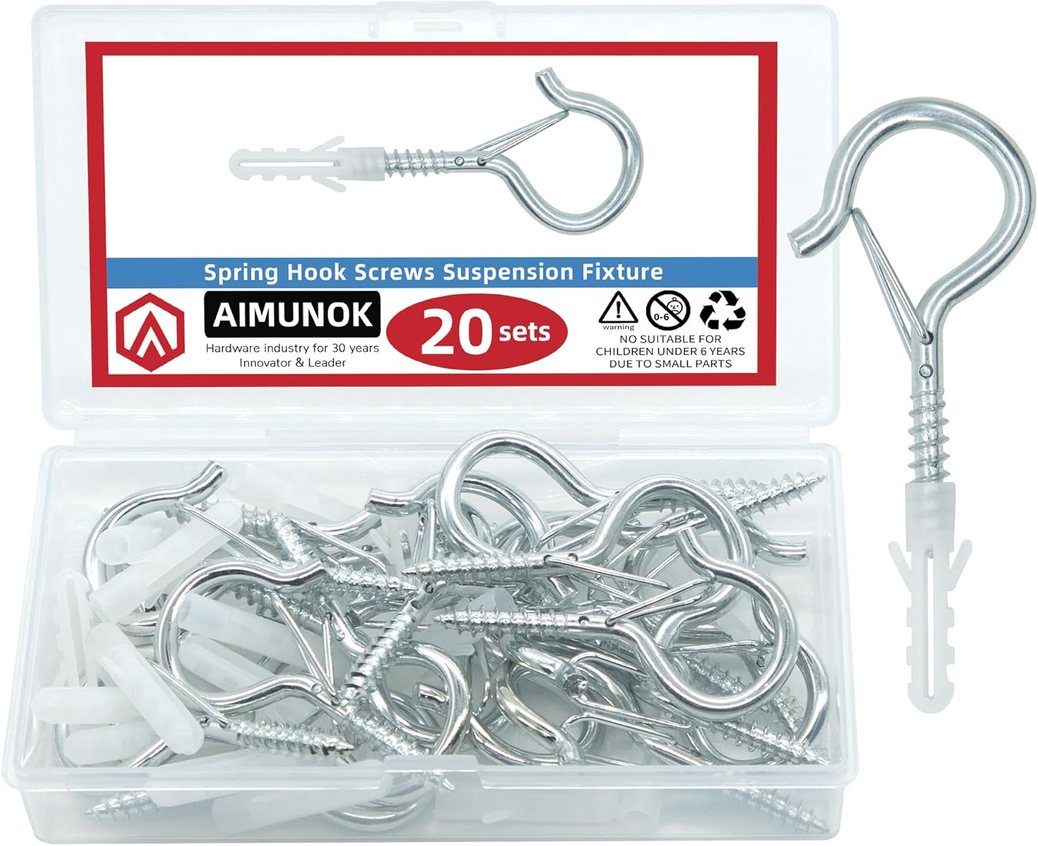 20 Sets Q-Hanger Hooks with Safety Buckle,Windproof Screw -In Hooks for Hanging Plants, Outdoor String Light, Christmas Light, Winged Nut Driver Included (White, 2.2 Inch)