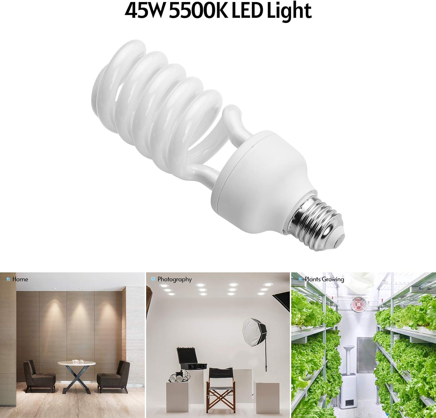 Spiral Fluorescent Light Bulb 45W 5500K Daylight E27 so Et Energy Saving for Studio Photography Video Lig Ng 220V image number 3