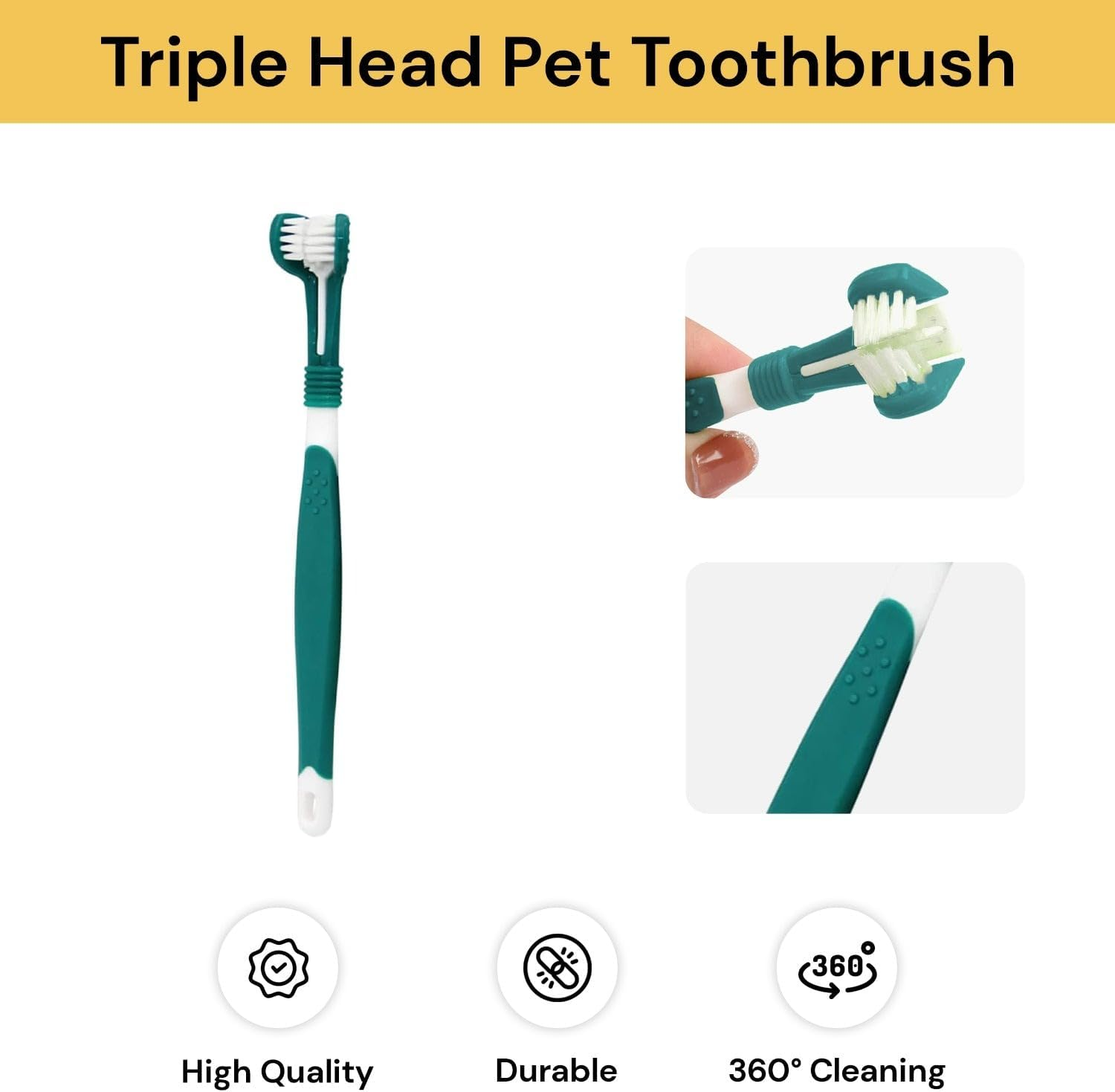 EZONEDEAL Three Sided Pet Toothbrush 360-Degree Pet Toothbrush Bad Breath Tartar Teeth Care Tooth Cleaning for Puppy, Small Dog and Cat (Dark Green)