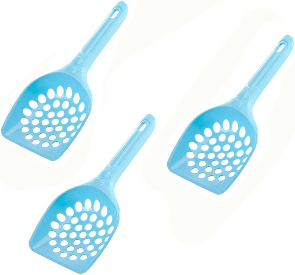 Cat Litter Scoop, 3 Pcs Small Plastic Cat Litter Box Sifter with Ergonomic Handle, Pet Litter Shovel for Cat Sand Toilet Cleaning, Blue