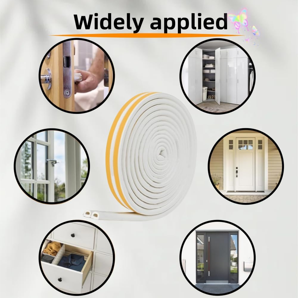20-Foot Door and Window Weatherproof Sealing Strips, Leitungg Anti-Collision Strips - Self-Adhesive Foam Sound Insulation D-Shaped Strips(White) image number 1