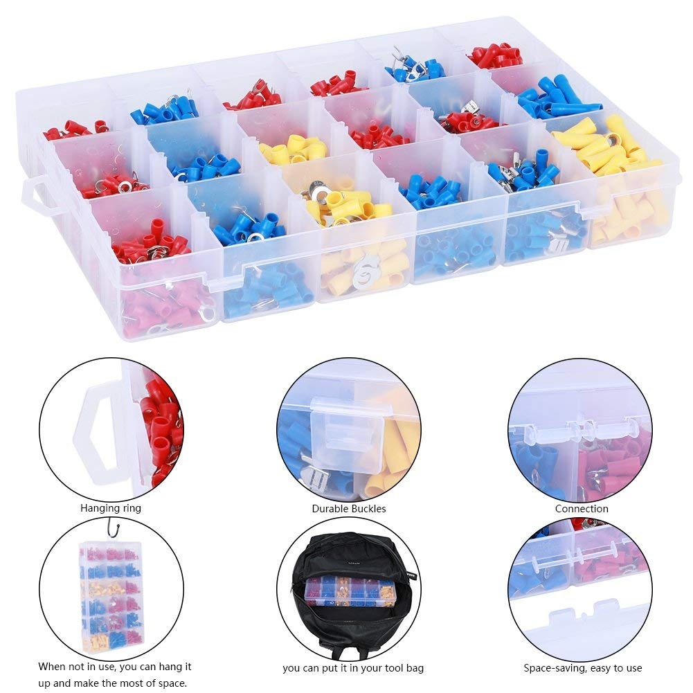 Valuehall 1200Pcs Crimp Terminals with Portable Storage Box, Widely Application Heat Shrink Crimp Connector Wire Terminals 18 Types of Specification, 3 Colors V7003-1 image number 2