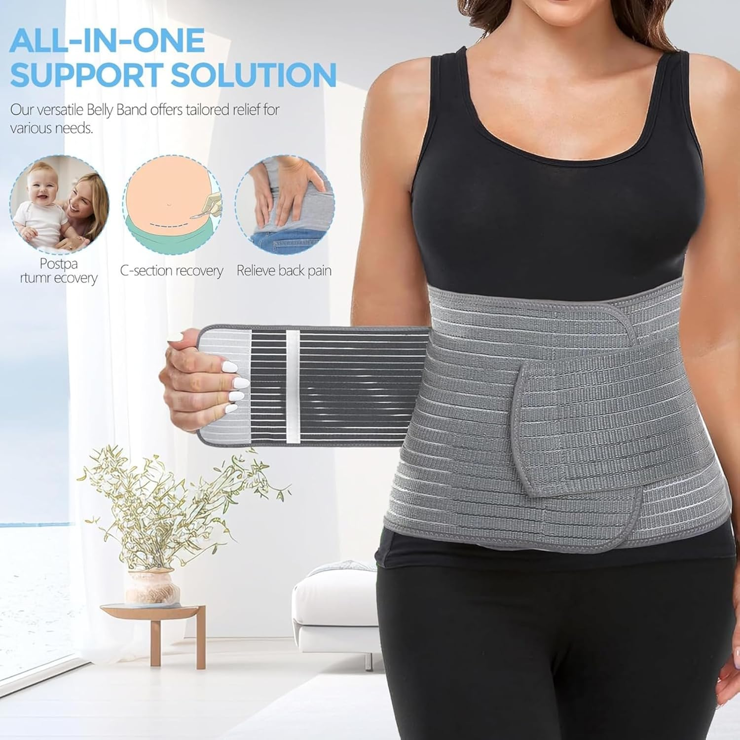 Bamboo Charcoal Fiber Postpartum Abdominal Belt, Postoperative Abdominal Binder, Essential Product for Cesarean Section Recovery, Postpartum Care Waist Trainer image number 5
