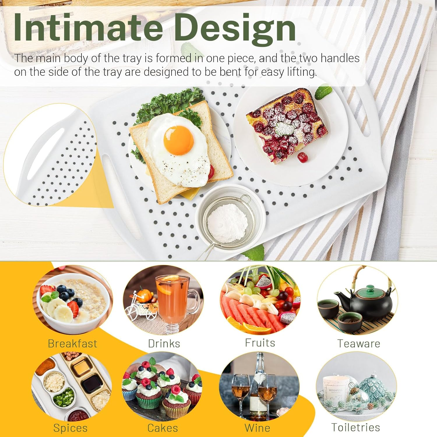 Chihutown 3PCS Non Slip Food Serving Tray with Handles, 16.5/ X11.4/ White Platters for Serving Food, Rectangle Food Service Tray, Food Trays for Party Kitchen (White) LTZ001 image number 1