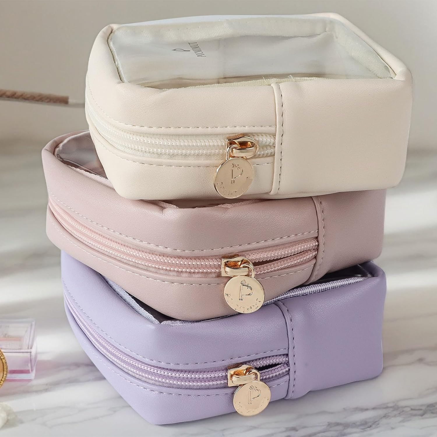 Makeup Bag,Graduation Teacher Birthday,Small Makeup Bag Travel Toiletry Bag Souvenir Idea for Mom Teacher Sister Friends Girlfriend Bridesmaid (Beige, 4.92 * 4.92 * 1.77In) image number 1