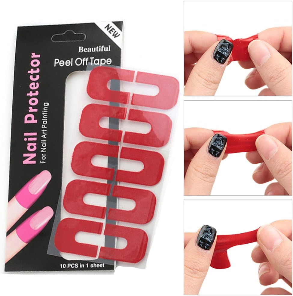 EBANKU Nail Polish Protector, 14 Sheets 140 Piece Disposable Peel off Sticker U-Shape Tape for Nail Art Painting, Soft Plastic Nail Art Protector Spill-Proof Stickers Stamping Manicure Tool image number 5