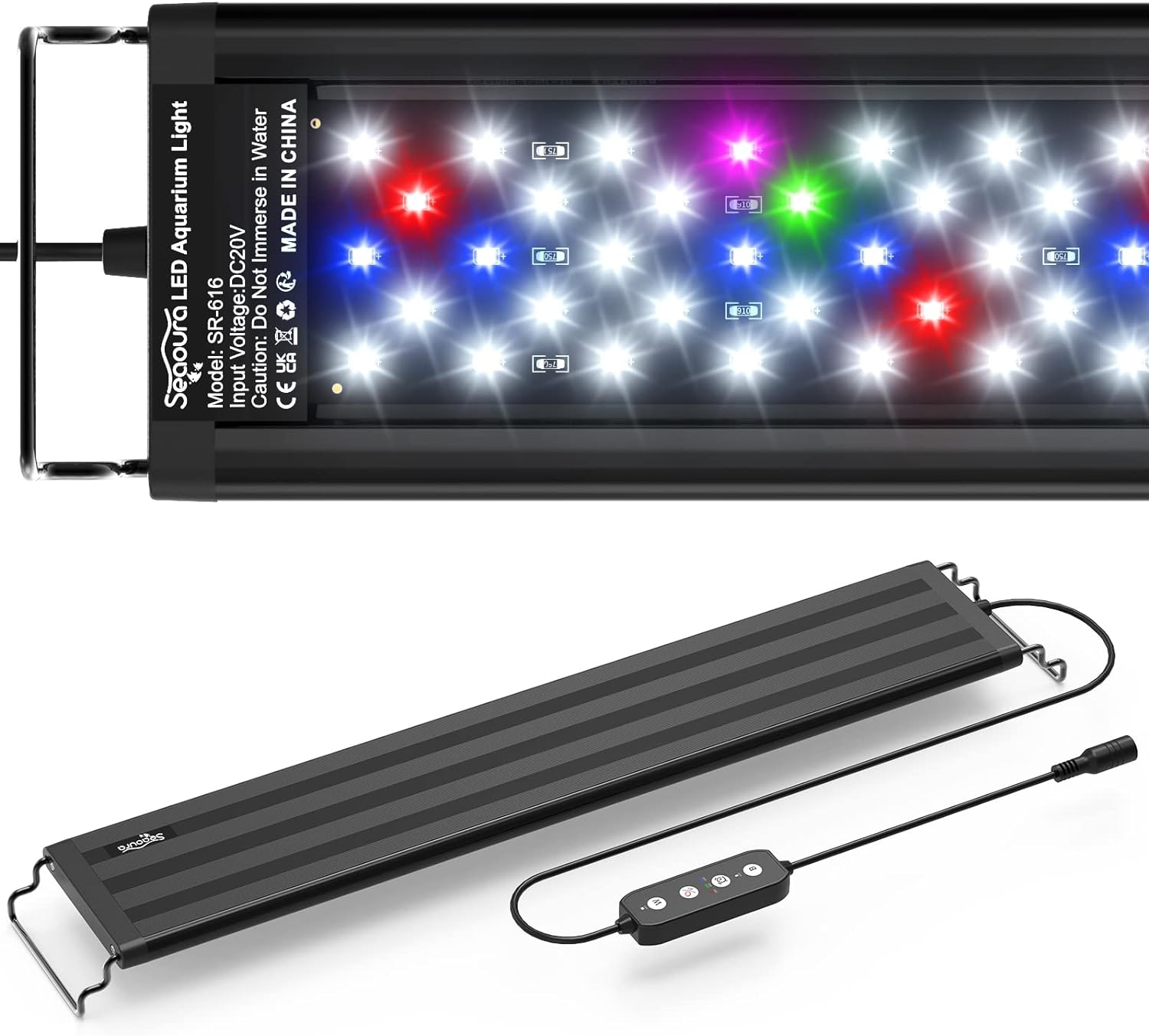 SEAOURA Led Aquarium Light for Plants-Full Spectrum Fish Tank Light with Timer Auto On/Off, Adjustable Brightness, White Blue Red Green Pink Leds with Extendable Brackets for Freshwater (46-60Cm)