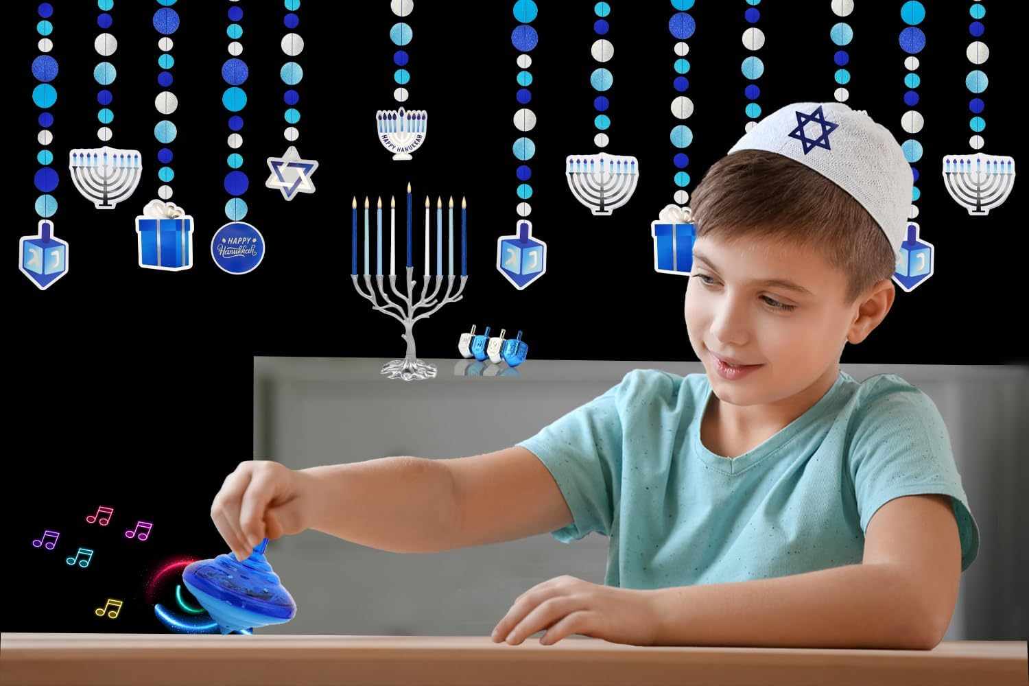Hanukkah Musical Light-Up Dreidel Spinning Tops Set, Plays 2 Classic Hanukkah Songs, Assorted Colors (4-Pack) image number 5