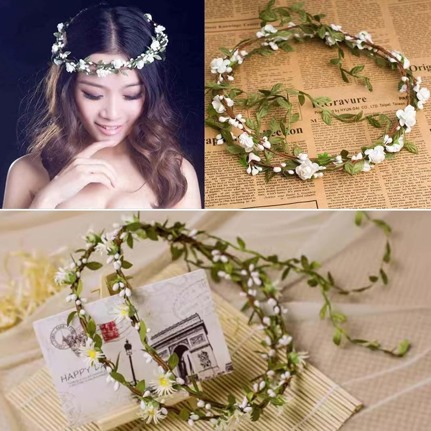 Hairbands Floral Garland for Women Wedding, Bridal Hair Accessories with Flower Wreath, Perfect Headpiece for Bridesmaids and Weddings, Flowers Wreath Flower Crown Headband image number 4