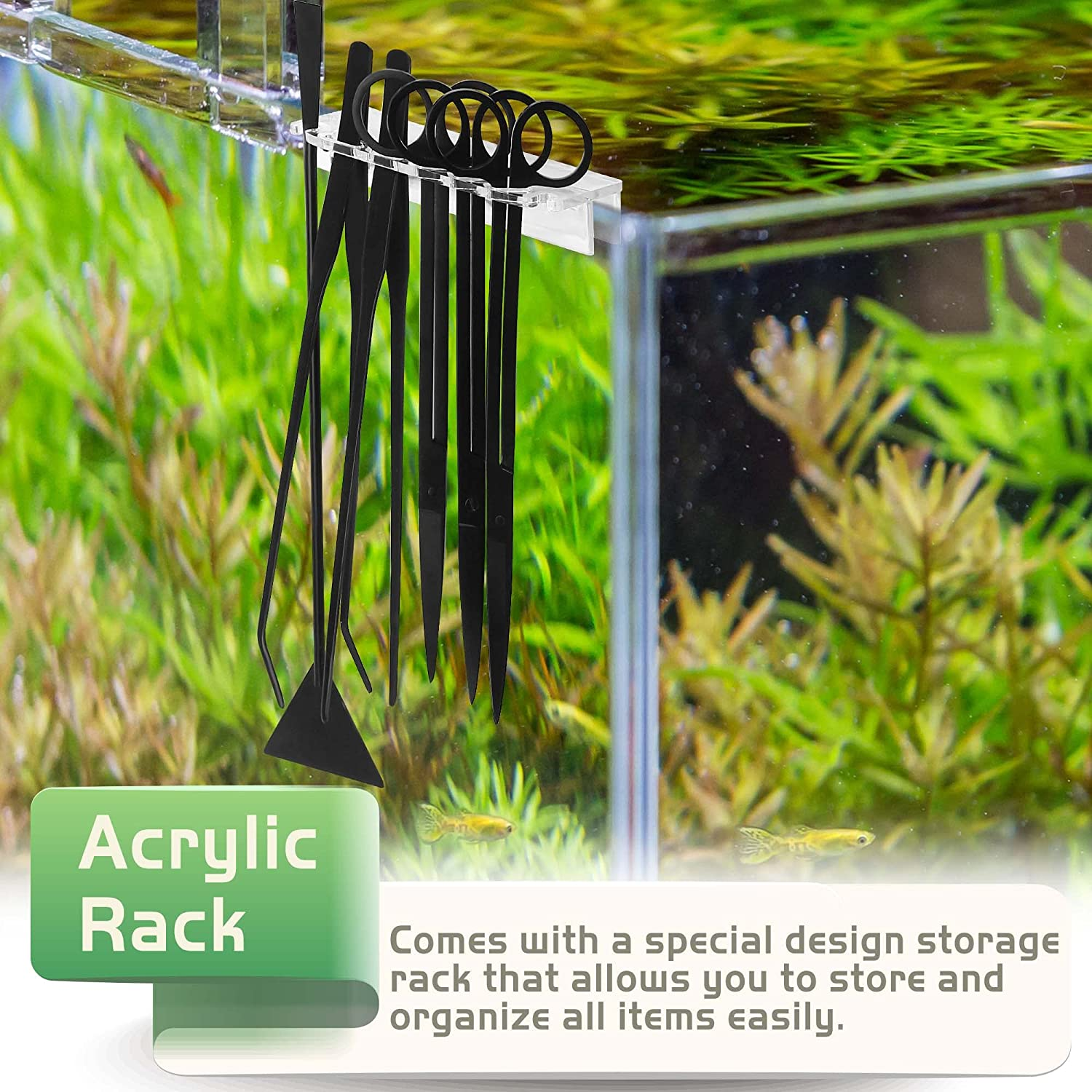 8 in 1 Aquascaping Tool Kit with Acrylic Storage Rack, Black Steel Aquatic Landscaping Equipment Perfect to Create a Stunning Underwater Scape for Fish Tank image number 2