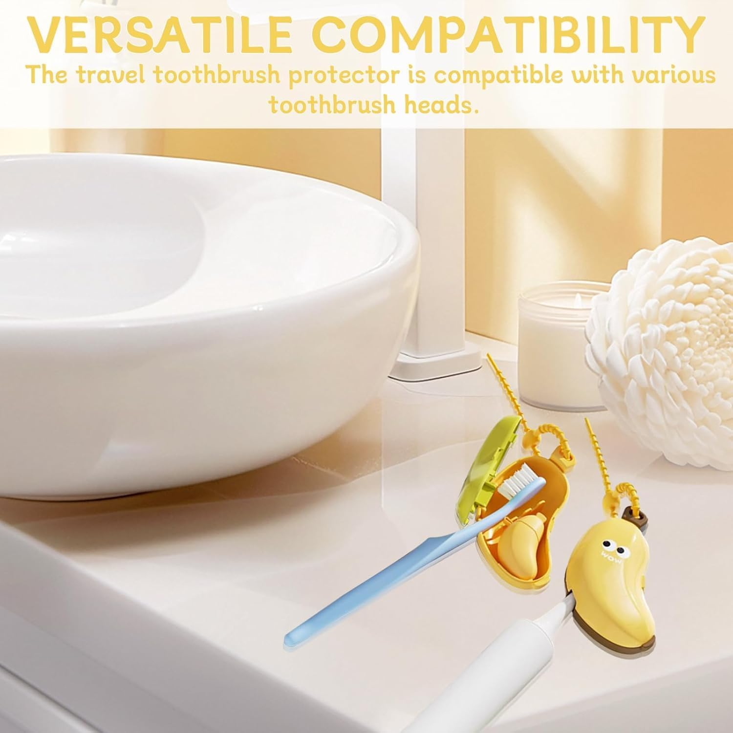 2Pcs Banana Toothbrush Head Cover - Travel Toothbrush Protector with Toothpaste Case, Portable Reusable Organizer for Electric & Manual Toothbrushes, Fruit Design, Home & Travel Use