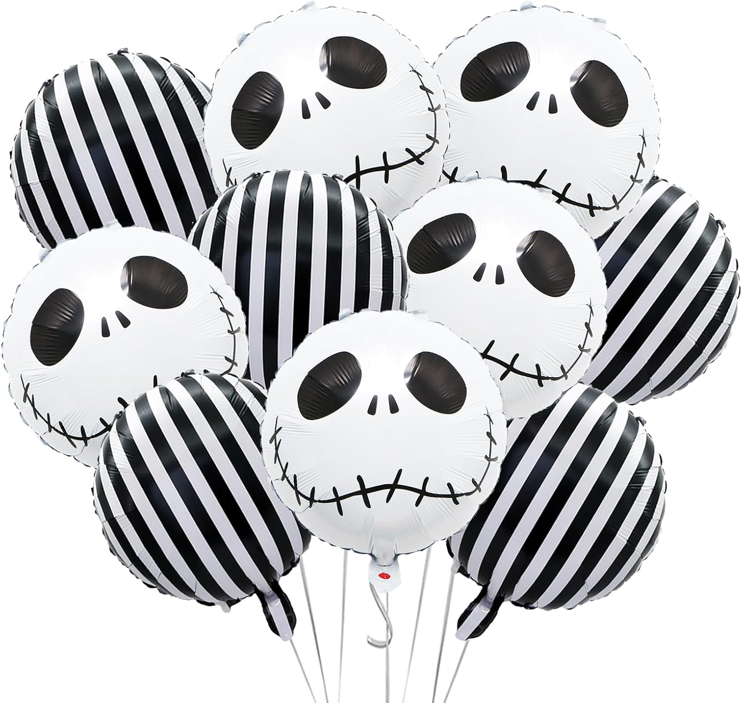 10Pcs Halloween Balloons Decorations Happy Halloween Party Foil Mylar Balloons Halloween Skull Balloons Black White Strip Balloons for Halloween Birthday Baby Shower Wedding Party Decor Supplies image number 3