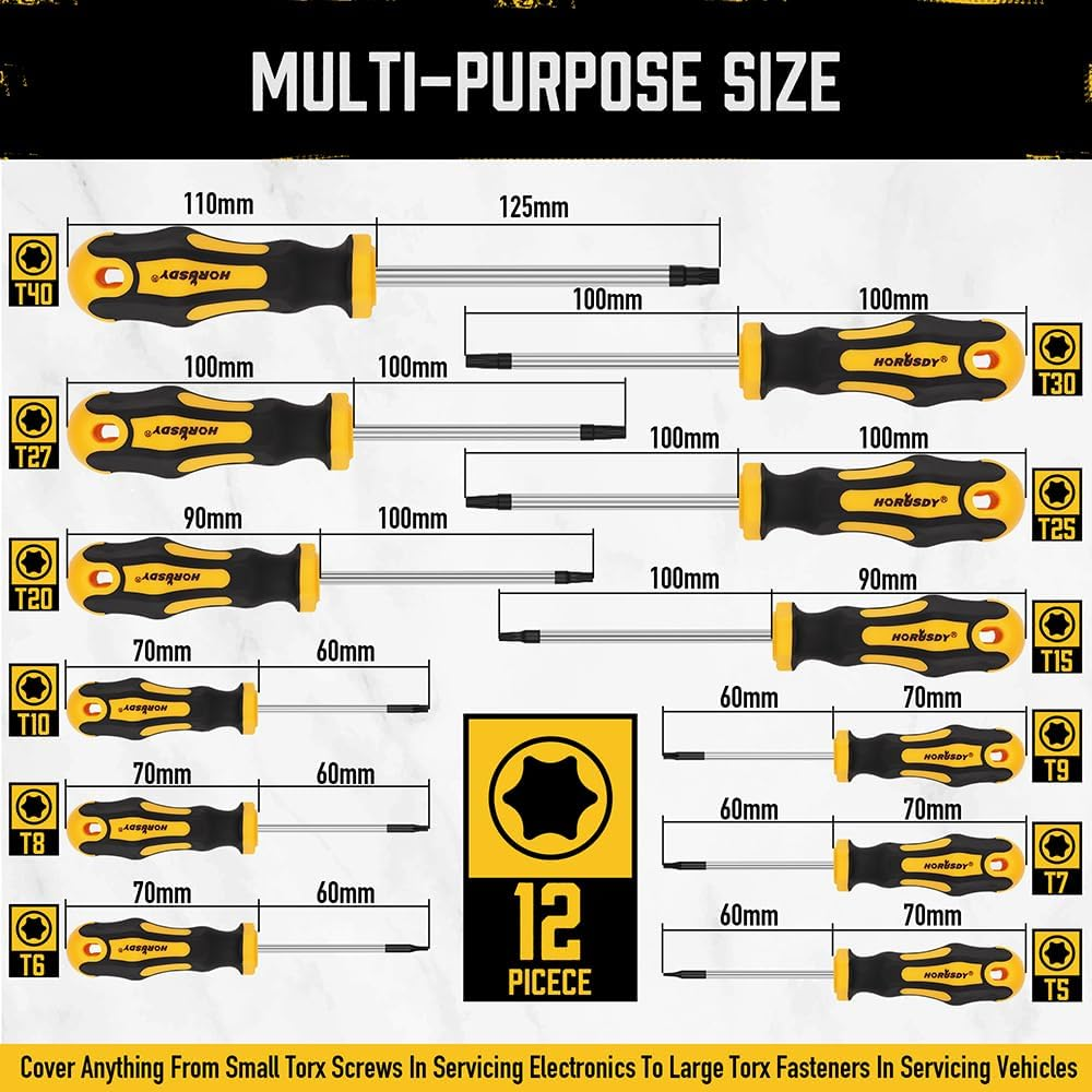 HORUSDY 13-Piece Magnetic Torx Screwdrivers Set | T5 - T40 Magnetic Torx Screw Drivers Set | Star Screwdriver Set image number 3