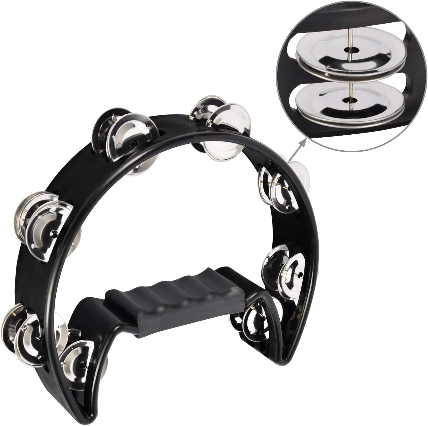 EASTROCK Single Row Tambourine Metal Jingles Hand-Held Percussion Half-Moon ABS Frame Grip Tambourine for Adults & Kids, Stage, Classroom, KTV, Black image number 3
