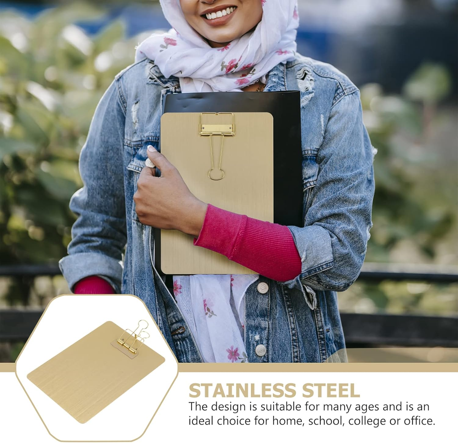 HOODANCOS 1Pc Clipboard Stainless Steel Clip Writing Pad for Schools Offices Restaurants Homes for Learning Painting Group Projects Holding image number 1