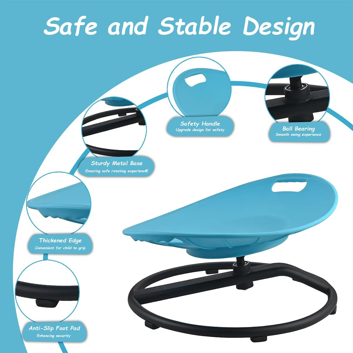 Spinning Chair for Autistic Kids - Sensory Swivel Chair with Safety Handle, Non-Slip Base, for Children with Autism & ADHD (Blue) image number 2
