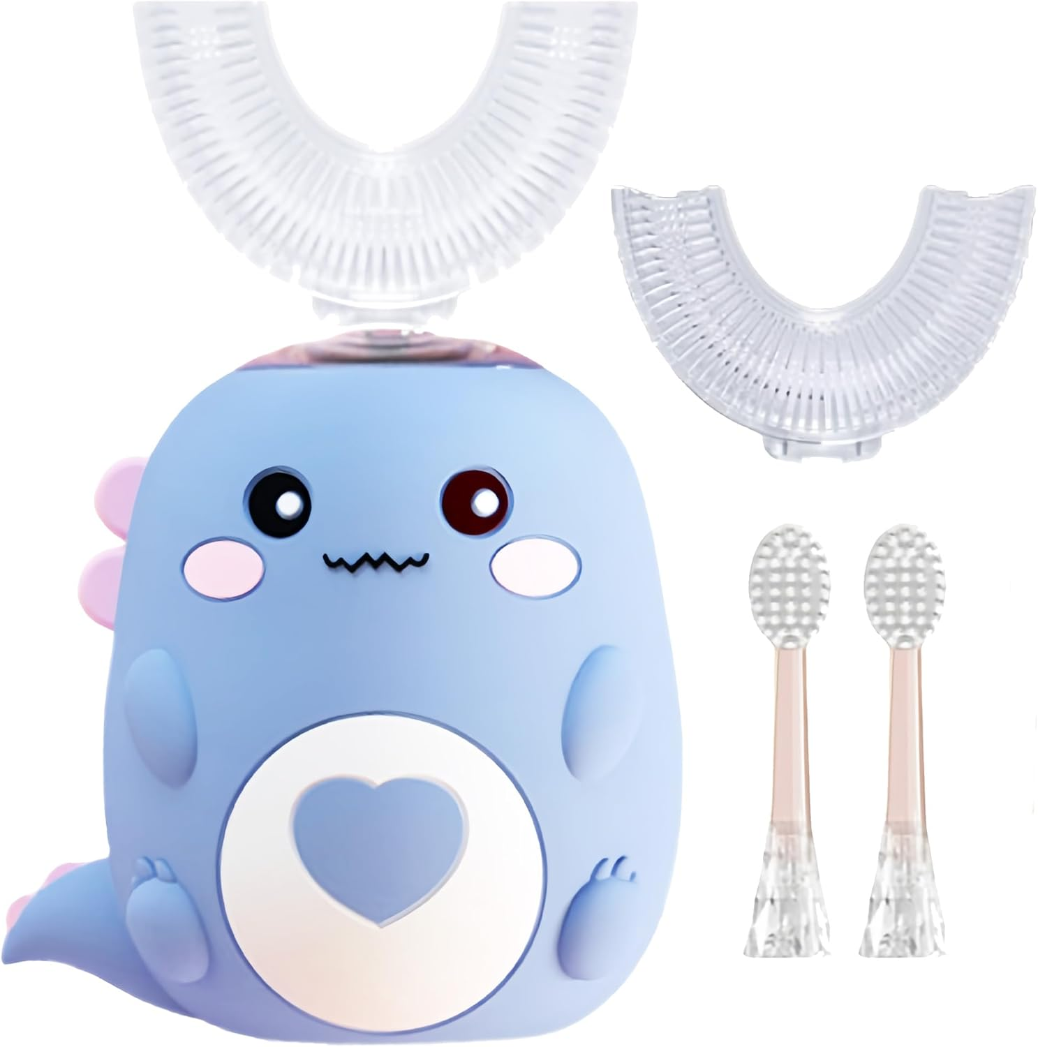PLAYIKO Kids U Shaped Electric Toothbrush with 4 Brush Heads, 360&deg; Sonic Automatic Toothbrush with 3 Cleaning Modes, IPX7 Waterproof Cartoon Dinosaur Design (Ages 2-12)