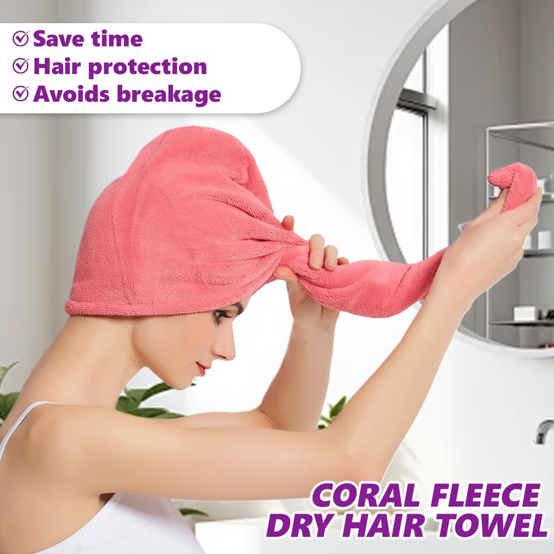 3 Pack Microfiber Hair Drying Towel Hair Drying Towel with Buttons, Super Absorbent, Quick Drying, Fluffy image number 1