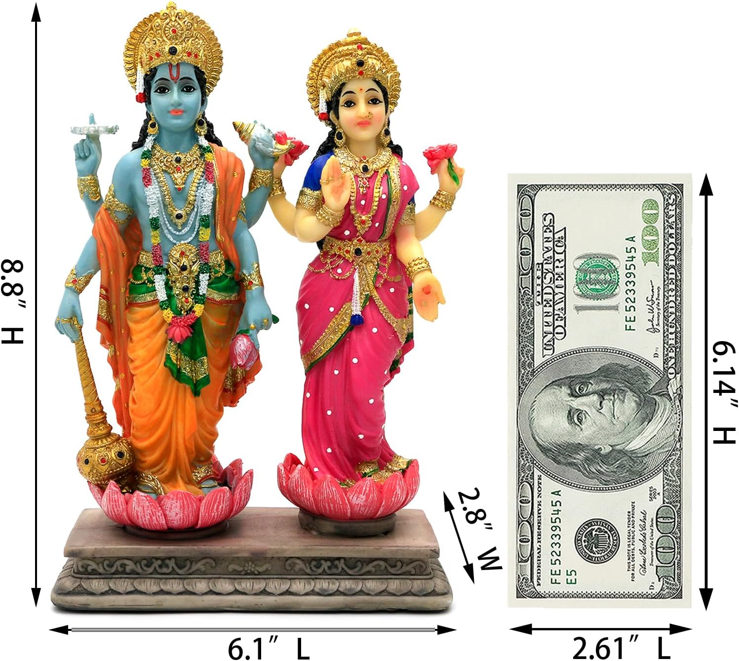 Hindu God Lakshmi Narayan Statue - 8.8&rdquo; H Laxmi Narayan Sculpture Indian Diwali Pooja Item Murti Gifts for Indian Couple Friends Family Diwali Gifts Home Office Mandir Temple Puja Decor image number 1
